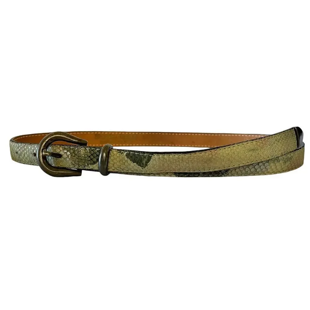 Streets Ahead Green Snake Embossed Leather Long Flap Belt Size S